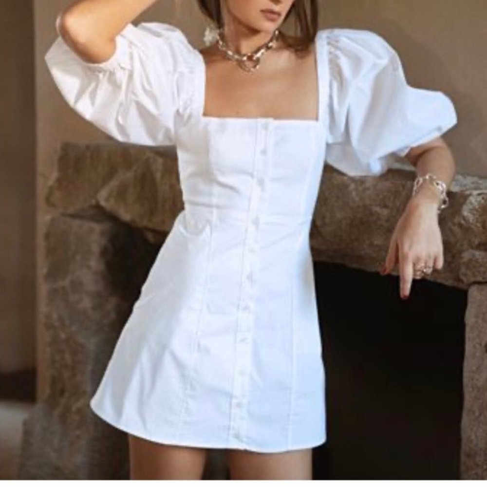 Danielle Bernstein white puff sleeve mini dress size 2